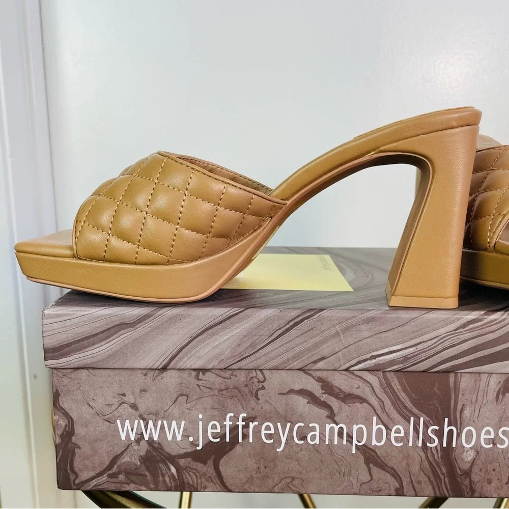 JEFFREY CAMPBELL Nana Quilted Platform Mule Sandal Tan Crinkle Patent 9 New WB - Picture 8 of 8